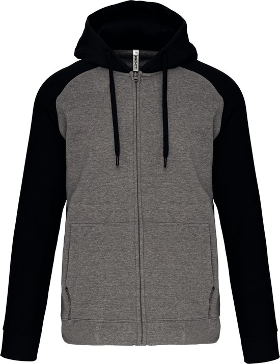 Tweekleurige hoodie met rits en capuchon 'Proact' Grey Heather/Black - M