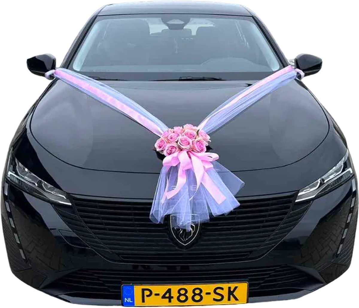 Sluier EN hoed autosieraden roos auto decoratie bruiloft ®Auto-schmuck (roze