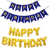 2-delige slinger set Happy Birthday blauw met goud - slinger - folie ballonnen - happy birthday - verjaardag - blauw - goud