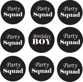 9 Buttons Birthday Boy en Party Squad zwart - button - verjaardag - birthday - boy - zwart - party - squad