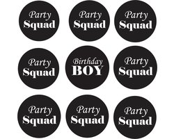 9 Buttons Birthday Boy en Party Squad zwart - button - verjaardag - birthday - boy - zwart - party - squad