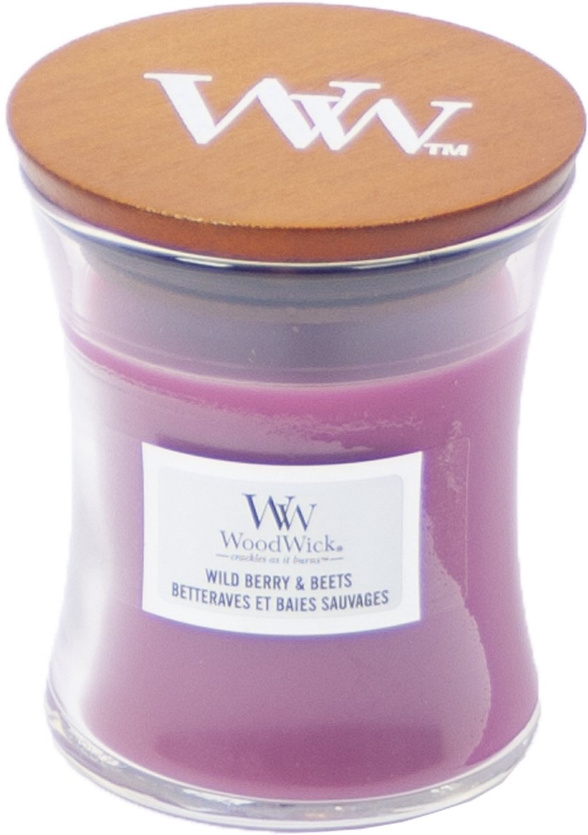 WoodWick Geurkaars Mini Candle - Wild Berry & Beets - 20 branduren - 85gr - 8 cm / ø 7 cm Roze
