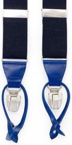 Hein Strijker Donkerblauwe bretels met banden van elastisch canvas en luxe leren afwerking in de kleur blauw