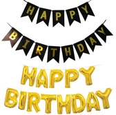 2-delige slinger set Happy Birthday zwart met goud - verjaardag - happy birthday - slinger - folie ballonnen - party - decoratie - goud - zwart