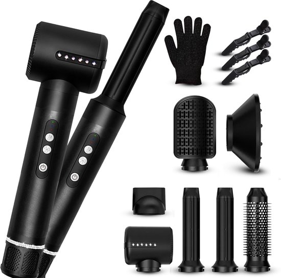 Seidon 7 In 1 Hairwrap - 110000 RPM - 1400W - Fohn met Diffuser - Krultang - 5 in 1 Krultang met Opzetstukken Geschikt voor Dyson Airwrap - Stijlborstel - Haardroger met Borstel - Krulborstel - Haarborstel - Hitte Handschoen