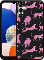 Cazy Hoesje Zwart geschikt voor Samsung Galaxy A14 4G/5G Roze Cheeta's