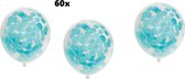 60x Confetti ballonnen Baby blauw - papier confetti - Festival thema feest ballon verjaardag