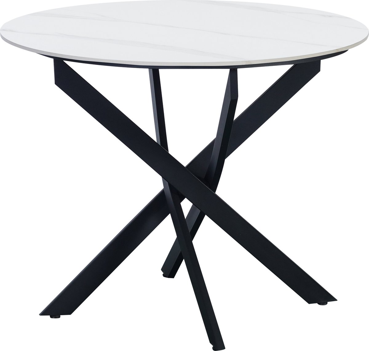 Happyment Eetkamertafel Balino - Marmerlook wit - Tuintafel rond - 4 personen - Eettafel - 100x100x76cm - Ook voor buiten