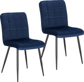 Set van 2 Stoelen - Luxe Eetkamerstoel - Eetkamerstoelen - 2 stoelen - Moderne look - Blauw - Velvet