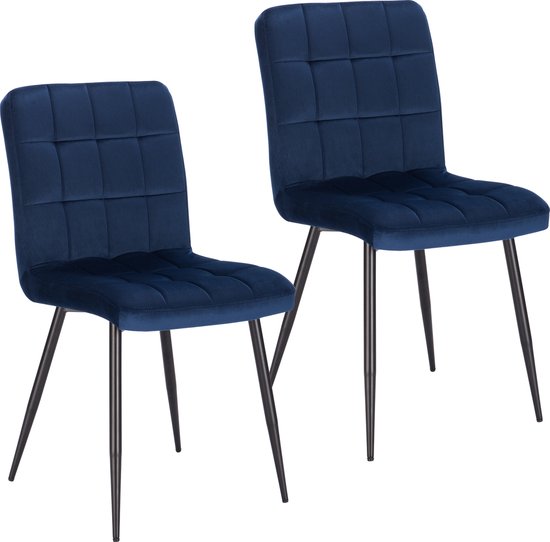 Set van 2 Stoelen - Luxe Eetkamerstoel - Eetkamerstoelen - 2 stoelen - Moderne look - Blauw - Velvet