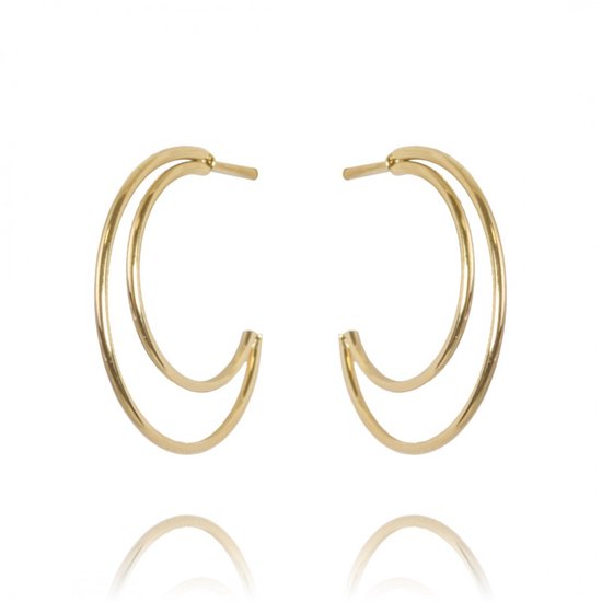 Goudkleurige oorbellen met dubbele ring - Roestvrij staal - Verguld met 14 karaat goud