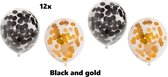12x Ballons Confettis Noir et or - confettis en papier - Anniversaire de ballons de fête à thème Festival