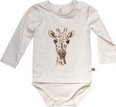 MXM Baby Romper Longsleeve- Off White- Print- giraffe- Katoen- Lange mouwen- drukknopen- Maat 68