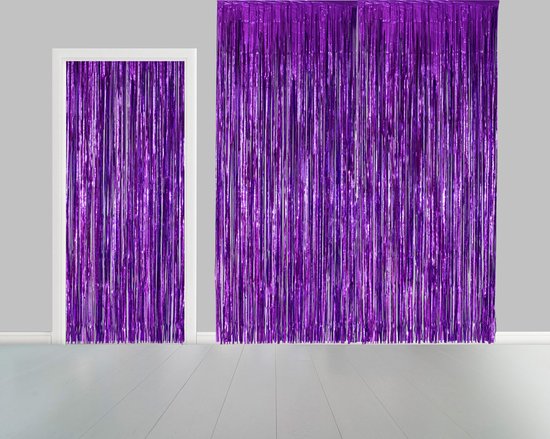 Folie gordijn metallic 2,4 meter x 1 meter paars - festival themafeest huwelijk gala disco glitter and glamour wanddeco