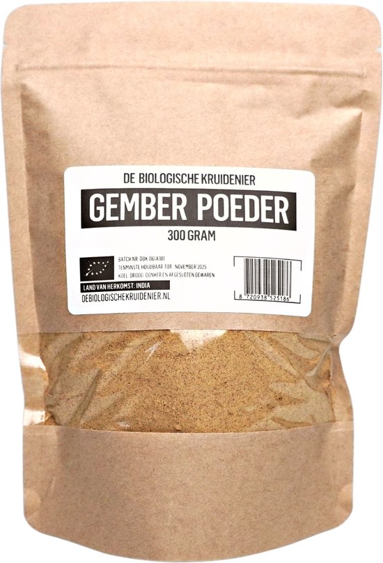 De Biologische Kruidenier - Gemberpoeder - Djahé - 300 gram - in handige hersluitbare stazak