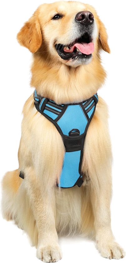 JAXY Hondenharnas - Hondentuig - Hondentuigje Kleine Hond - Y Tuig Hond - Harnas Hond - Anti Trek Tuig Hond - Reflecterend - Maat L - Blauw
