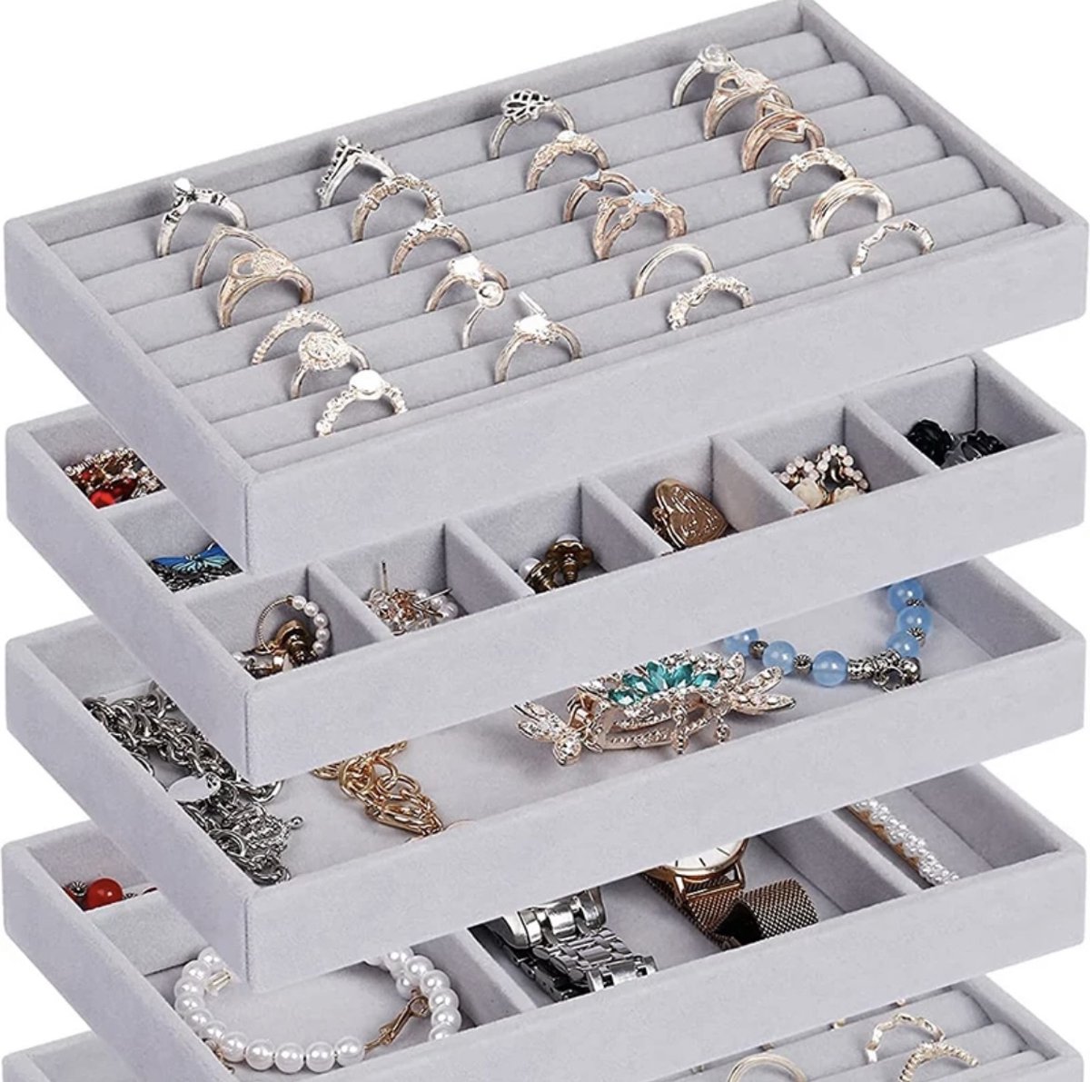 Sieradendoos, ringorganizer, sieradenopbergdoos, afsluitbare sieradenorganizer, fluweel, opbergdoos voor oorbellen met 9 roosters, vitrinekast voor sieraden, ringen, oorbellen, kettingen