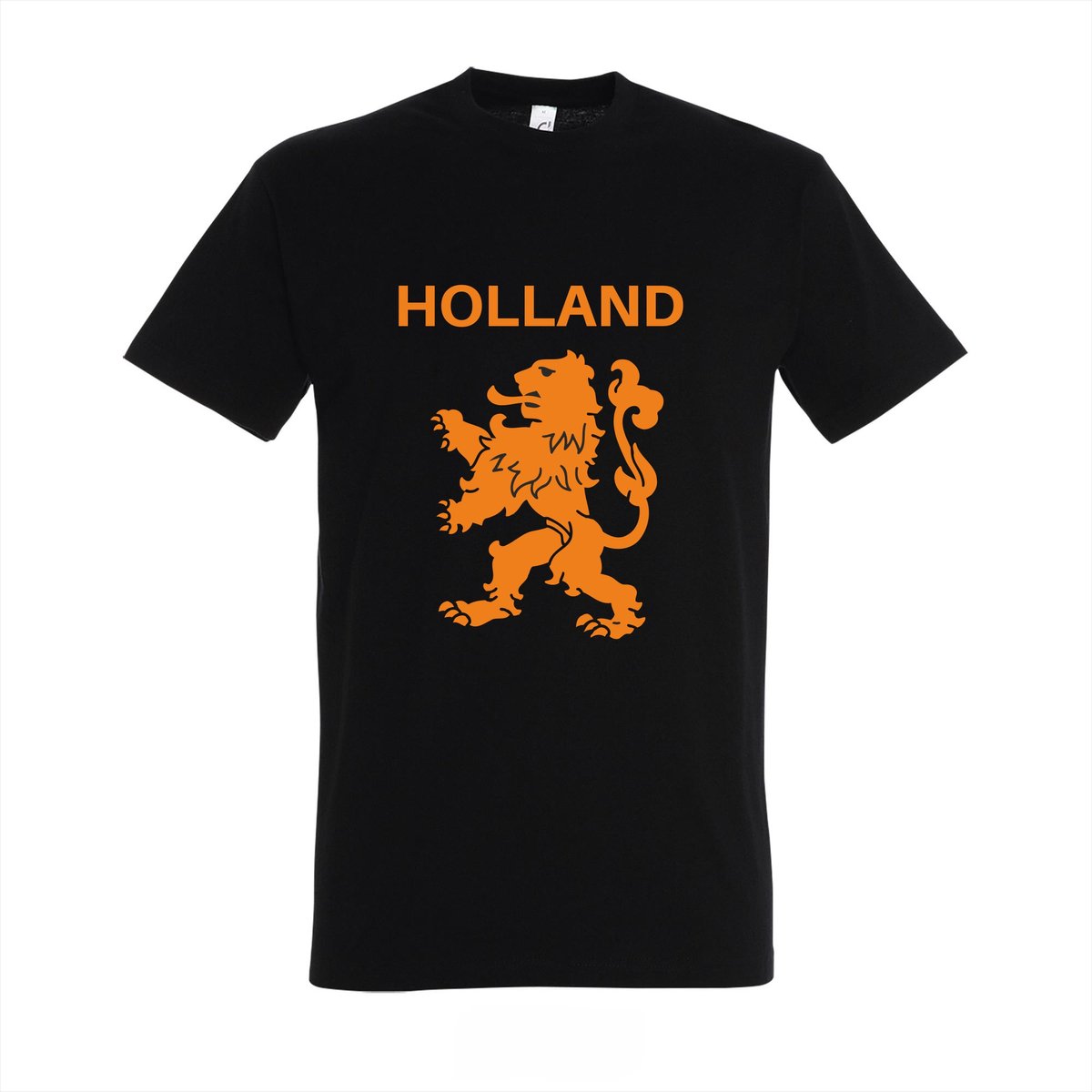 Hollandse Trots T-shirt - Zwart 100% Katoenen Shirt met Slijtvaste Bedrukking en Oranje Leeuw - Maat S