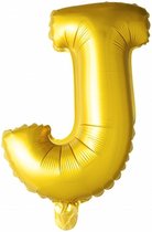 Folie Ballon Letter J Goud 41cm met Rietje
