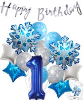 Cijferballon 1 Blauw - Frozen - Ijssterren - Ballonnen Megapakket - Slinger Feestvieren - Verjaardag Snoes