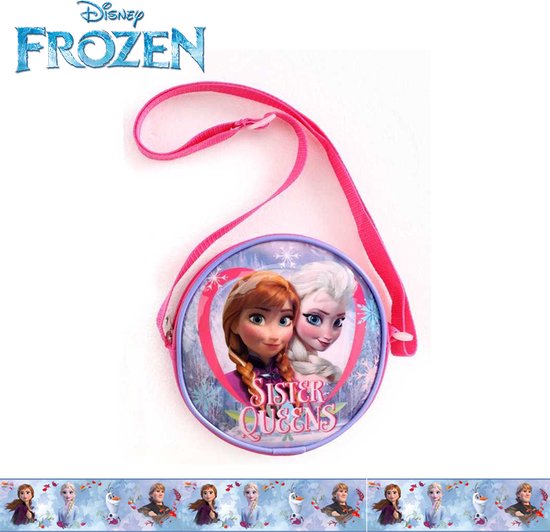 Sac bandoulière rond La Disney Frozen - Anna & Elsa 17 x 17 cm - Rose