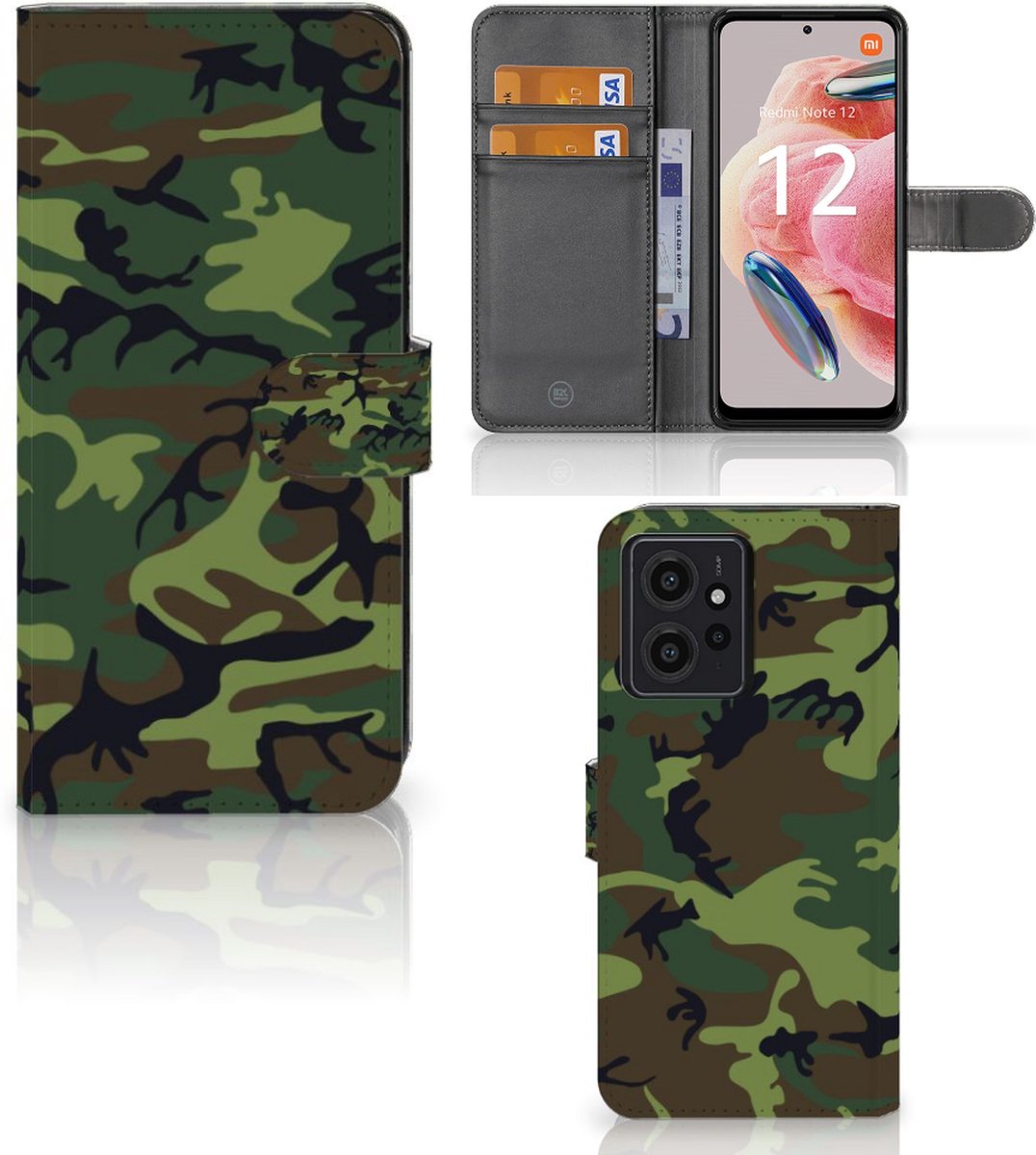 Boekhoesje voor Xiaomi Redmi Note 12 4G Telefoon Hoesje Army Dark