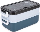 Boîte pour aliments frais, Lunch box, étanche avec couverts, récipient alimentaire sur 3 niveaux, sans BPA, en différentes couleurs (bleu)