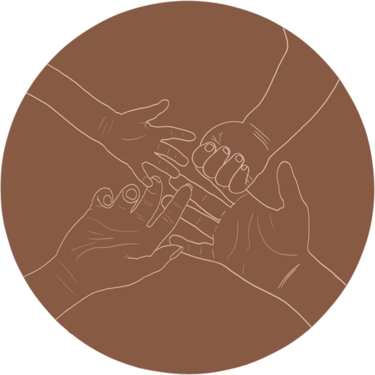 Muurcirkel 4 handen Circle of Life Collection Aluminium Luxe uitstraling Wallcircle Wandcirkel binnen Ronde schilderijen Wanddecoratie Familie Gezin Handgetekend 100x100 cm Incl ophangsysteem