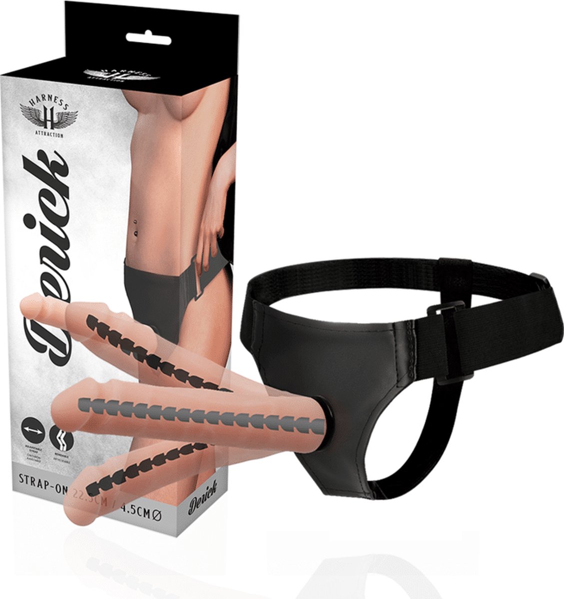 Harness Attraction Derick - Dildo - Strap-on - 22.5 X 4.5 Cm - Zwart | Dildo with Strap On Harness | BDSM | Fetish
