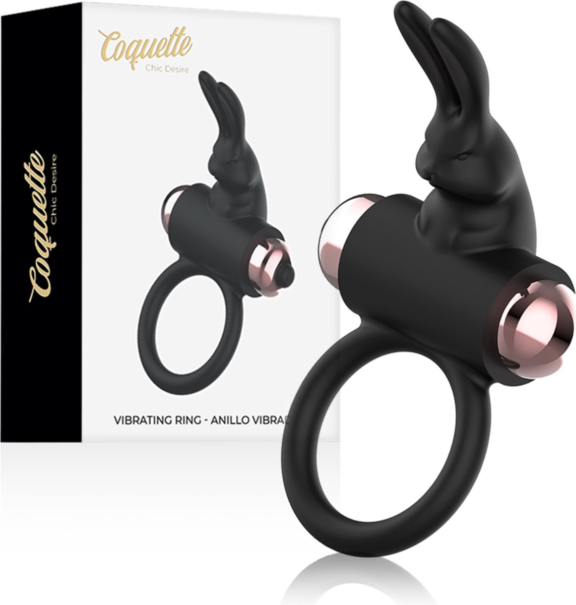 COQUETTE TOYS | Coquette Cock Ring With Vibrator Black/ Gold | Vibrating Cockring | Sex Toys for Man | Cockring | Sex Toy for Couples