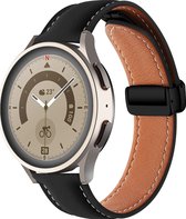 Mobigear Leren Watch bandje geschikt voor Smartwatch Bandje Magneetsluiting | Mobigear Stitched - Universeel 22 mm connector - Zwart