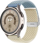 Mobigear - Watch bandje geschikt voor Huawei Watch GT Runner Bandje Nylon Klemsluiting | Mobigear Braided - Wit / Blauw