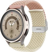 Mobigear - Watch bandje geschikt voor Samsung Galaxy Watch 4 Classic (42mm) Bandje Nylon Klemsluiting | Mobigear Braided - Wit / Roze