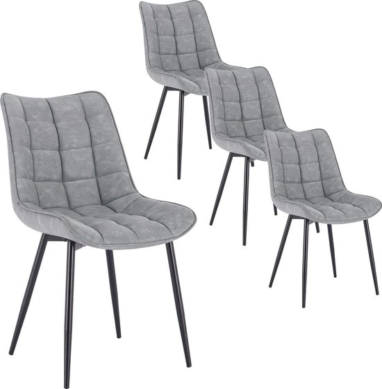 Chaise de salle à manger Set de 4 - Set de Chaises de salle à manger - 4 pièces - Set de 4 Chaises - Moderne - Chaises - Grijs - Simili cuir