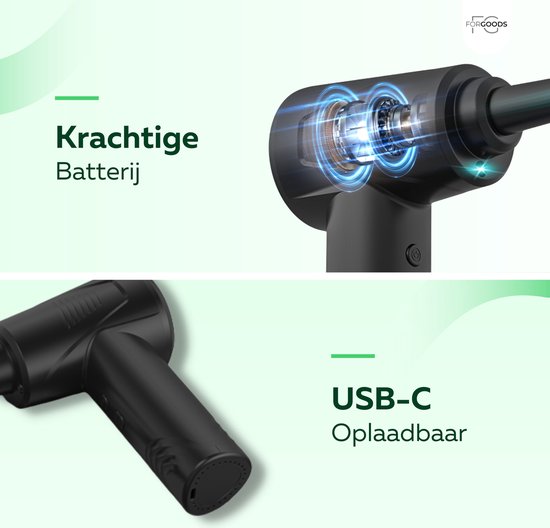 Forgoods Airduster Pro - Blazen en Zuigen - Perslucht - Compressed Air - Stof Reiniger - Oplaadbaar en Draadloos - 55.000 RPM - Zwart - Inclusief Stekker