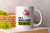Mok I'm A Trouble Maker Warning! - Unicorn - Eenhoorn - Rainbow - Regenboog - Crazy - Paars - Purple - Girl - Meisjes - Cute