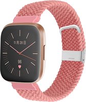 Nylon Smartwatch bandje - Geschikt voor Fitbit Versa / Versa 2 gevlochten bandje - roze - Strap-it Horlogeband / Polsband / Armband