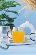 Ekselans Living – Geribbelde drinkglas- Ripple/Riffle Glas– Met Gekleurde Oor – 3 Stuks – 250 ml