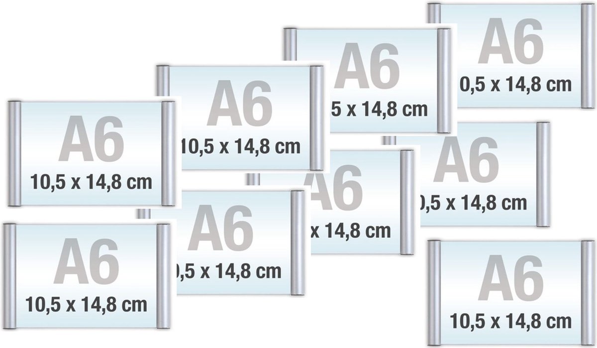 9 pack A6/Bewegwijzeringsborden met Klikprofiel /formaat 10,5x 14,8cm/wegwijs bordjes/aluminium deurbordjes/naambordje kantoor/route bordje/aanwijs bordje/zelfklevend/verwijs bord/ informatie bord.