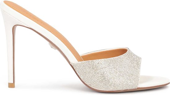 White leather wedding mules with crystals