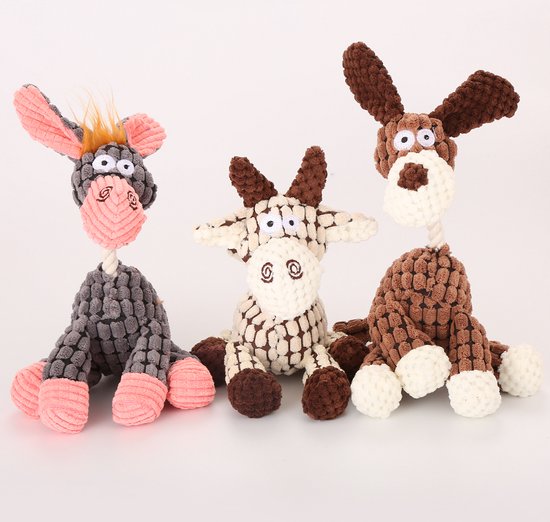 Meritosh© Pluche Hondenknuffel - Koe - Hond - Ezel - dierenspeelgoed - Met piep - Honden - Speelgoed - Duurzaam - Speeltje - Knuffel