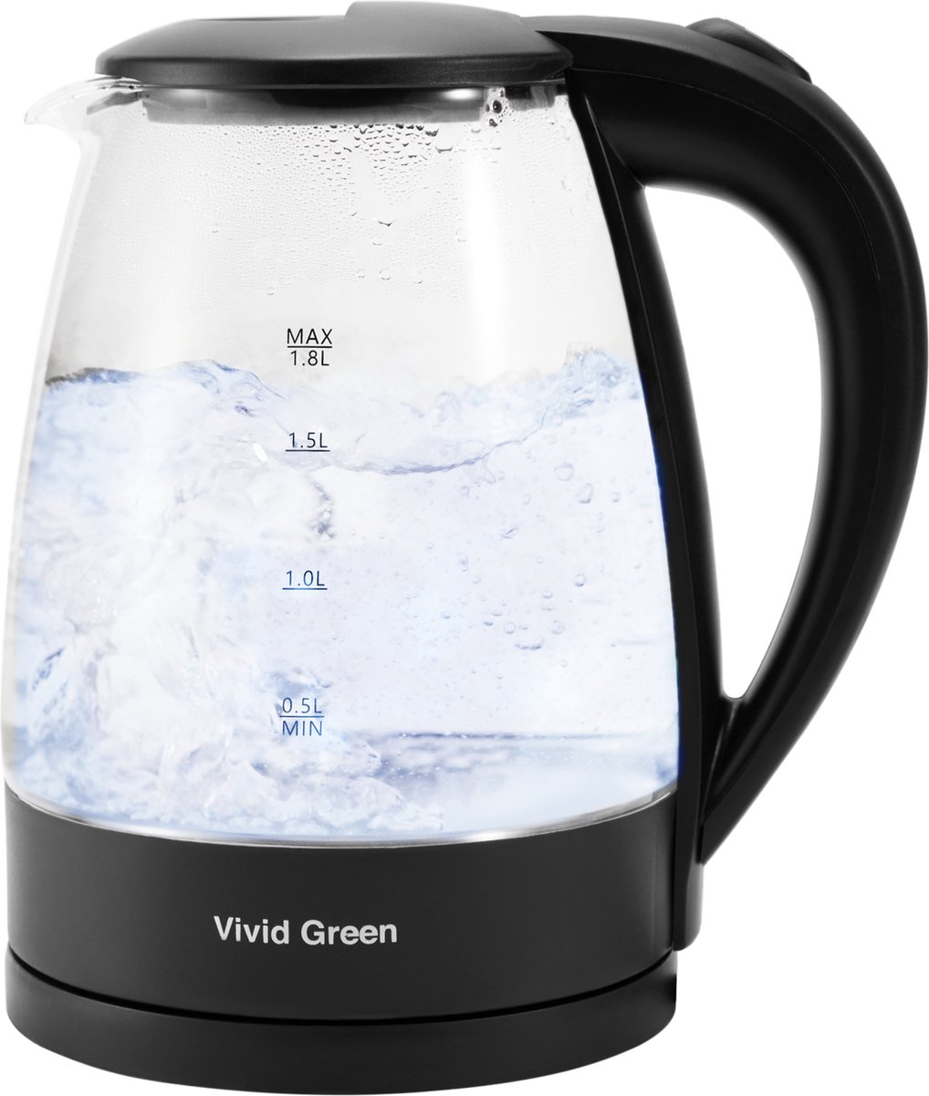 Vivid Green Elektrische Waterkoker - Retro - Waterkokers - Glas - 1,8L - Warmhoudfunctie - 1500W