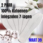 Allernieuwste.nl® 2 PAAR 100% Katoenen Inlegzolen 7-laags Zweetabsorberende Ademende Sport Inlegzolen voor Mannen en Vrouwen met Melaleuca - 4 Seizoenen - Wit - 2 PAAR Maat 39