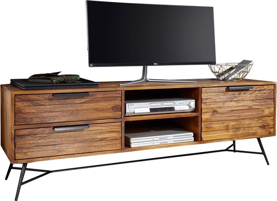 Rootz TV-kast - Lowboard - Sheeshamhout - Design Hi-Fi Bord met Opbergruimte en Laden - Industriële TV-kast - 160x54x40cm