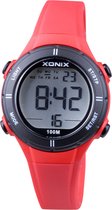 Xonix BAI-A02 - Horloge - Digitaal - Kinderen - Unisex - Siliconen band - ABS - Cijfers - Achtergrondverlichting - Alarm - Start-Stop - Tweede tijdzone - Datumaanduiding - Waterdicht - 10 ATM - Rood - Zwart