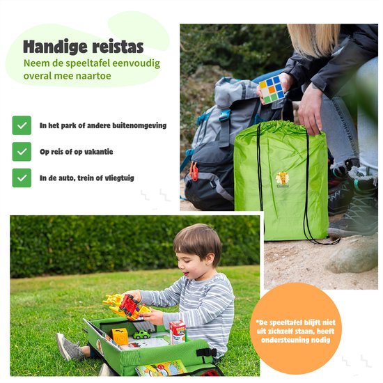 NeedyNeeds® - Reistafel Voor Kinderen - Opvouwbaar - Reistafel Met Tablethouder Organizers Speeltafel Auto Organizer Voor Kinderen Tekentafel Inclusief Draagtas Grijs