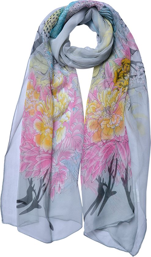 Juleeze Sjaal Dames Print 50x160 cm Grijs Bloemen