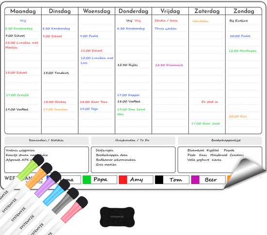 Systemyze weekplanner whiteboard – weekplanner magnetisch – planbord –...