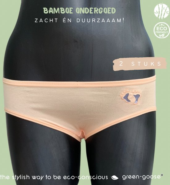 green-goose Bamboe Dames Slip | Set van 2 | Perzik, S | Met Gestikt Voetjes Logo | Duurzaam, Ademend en Heerlijk Zacht