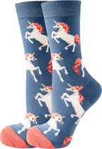 Sokken met Eenhoorns - Fun Fantasy Socks - Dames/Kinderen maat 36-40 - Blauw/roze